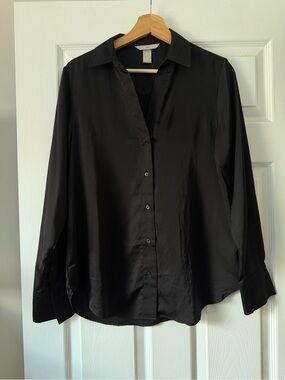 H&M Classic Black Satin Button-Down Women's Shirt Size S
